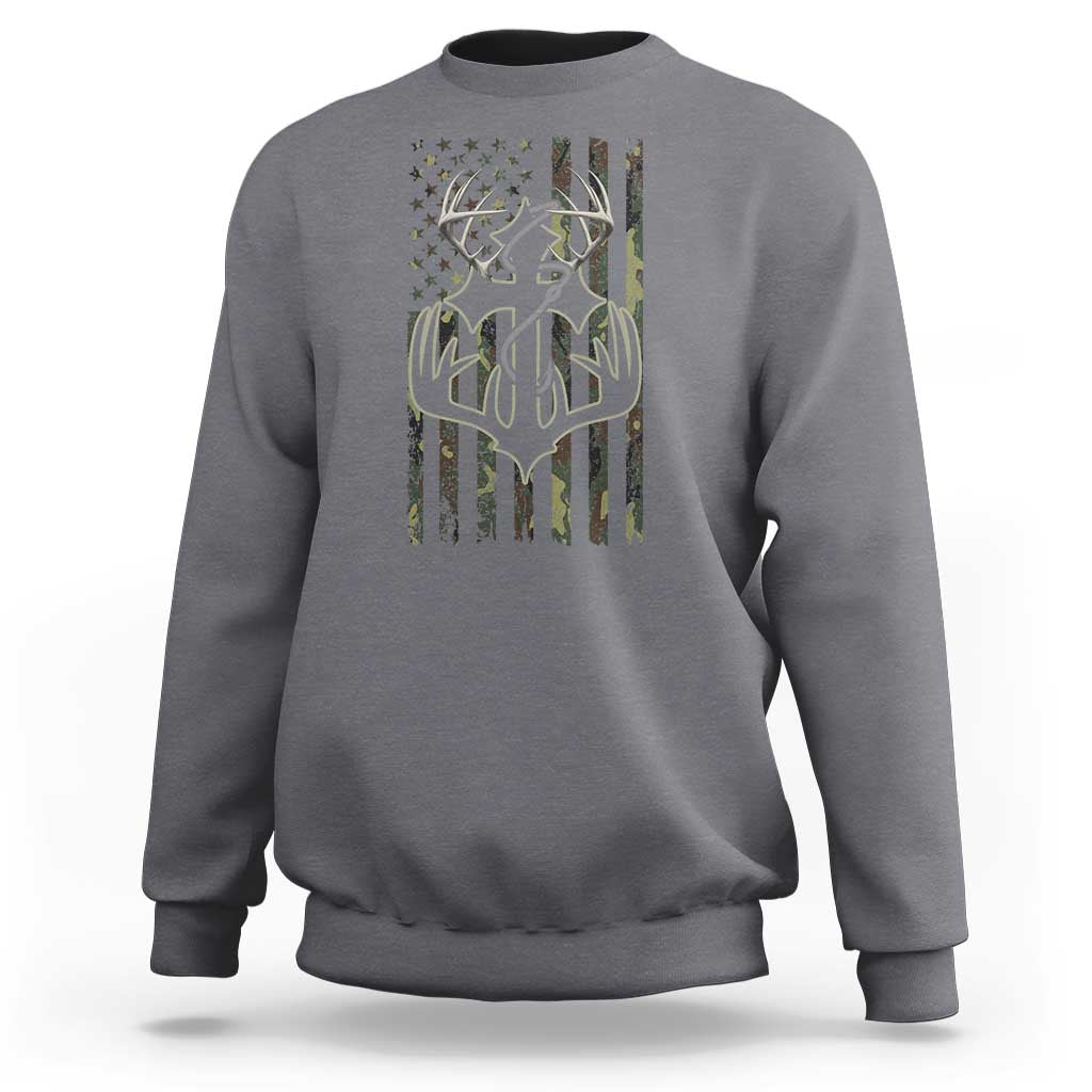 Faith Fishing Hunting Camo US Flag Cross With Hook Christian Sweatshirt - Wonder Print Shop