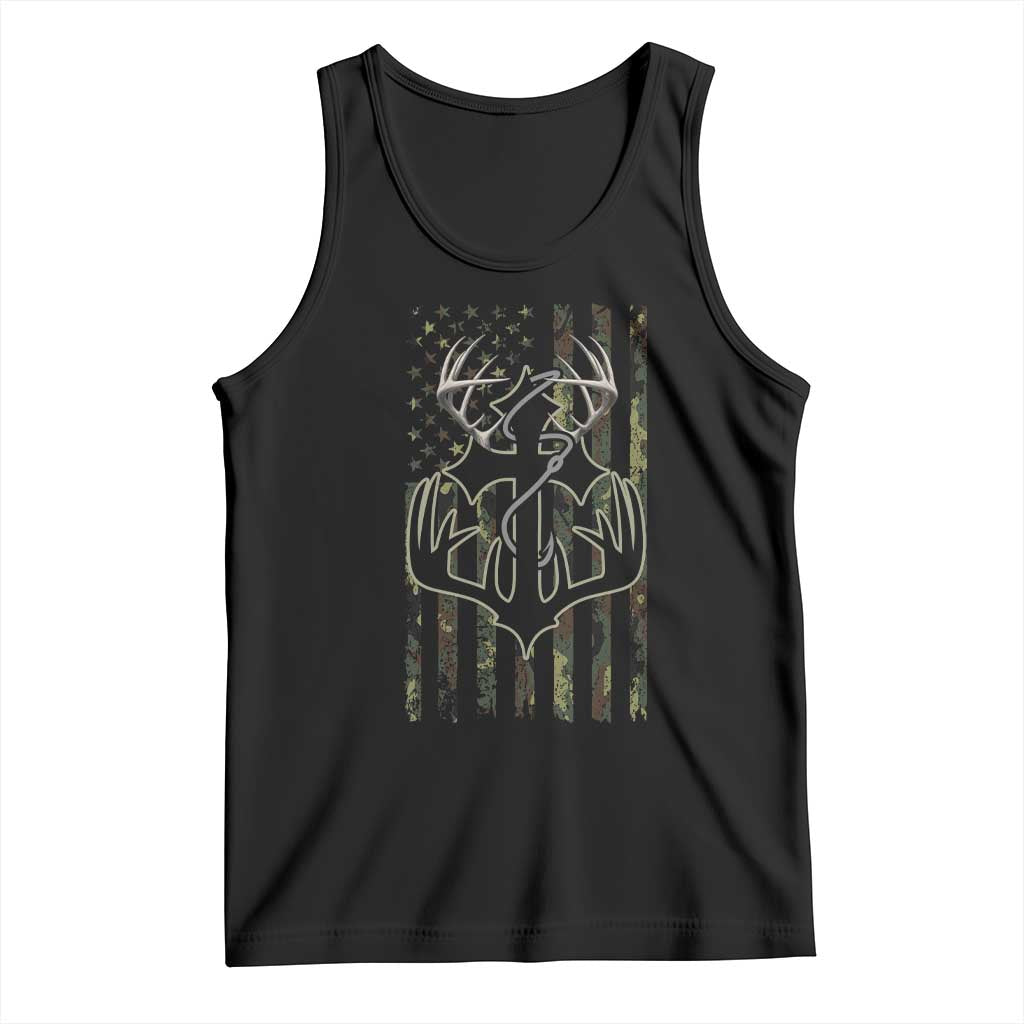 Faith Fishing Hunting Camo US Flag Cross With Hook Christian Tank Top - Wonder Print Shop