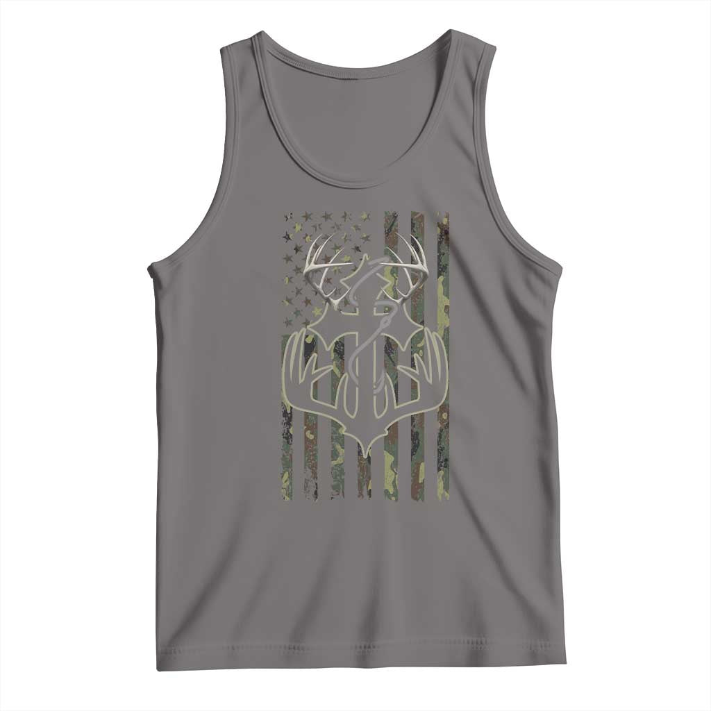 Faith Fishing Hunting Camo US Flag Cross With Hook Christian Tank Top - Wonder Print Shop