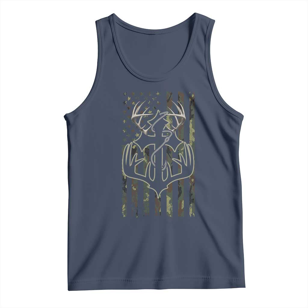 Faith Fishing Hunting Camo US Flag Cross With Hook Christian Tank Top - Wonder Print Shop