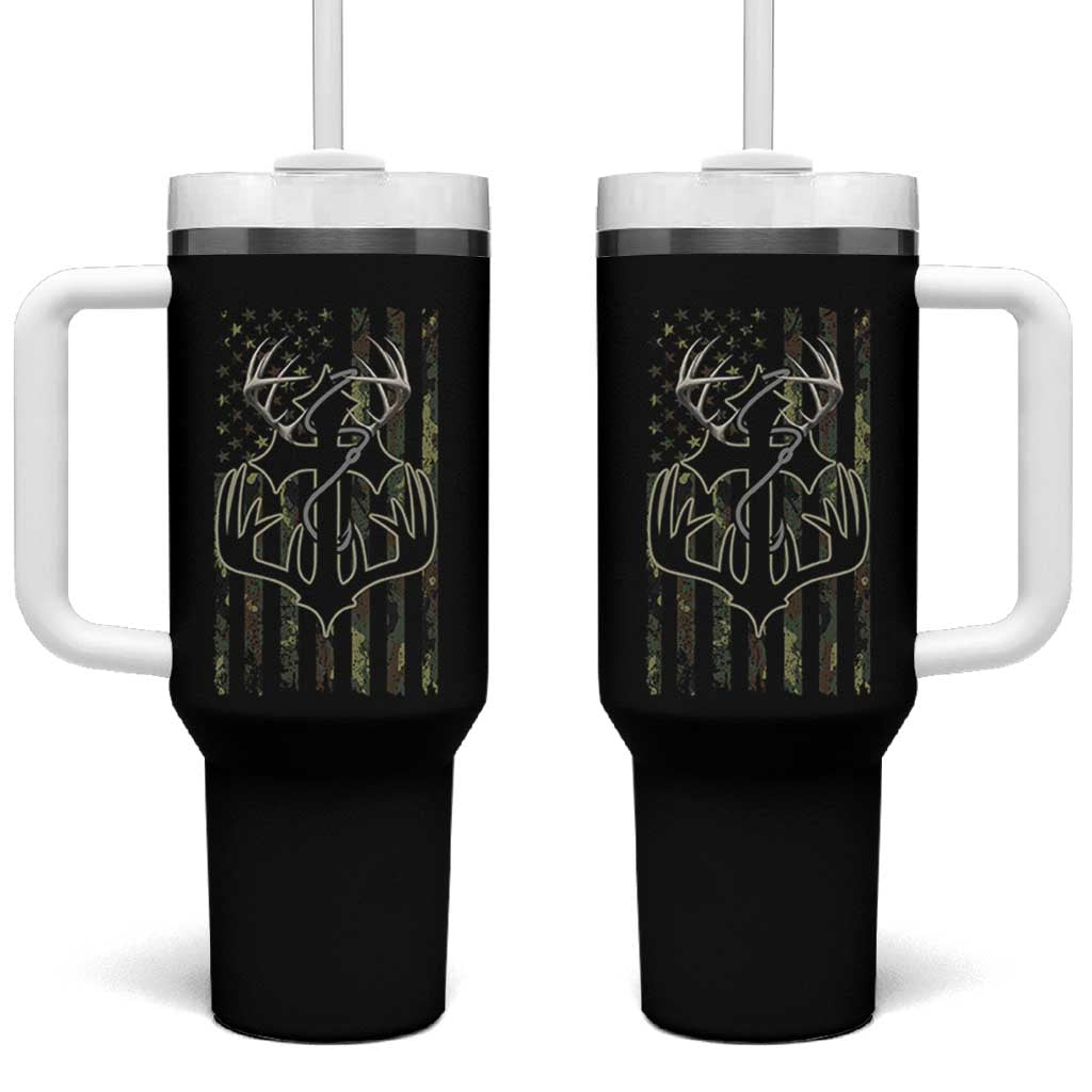 Faith Fishing Hunting Camo US Flag Cross With Hook Christian Tumbler With Handle - Wonder Print Shop