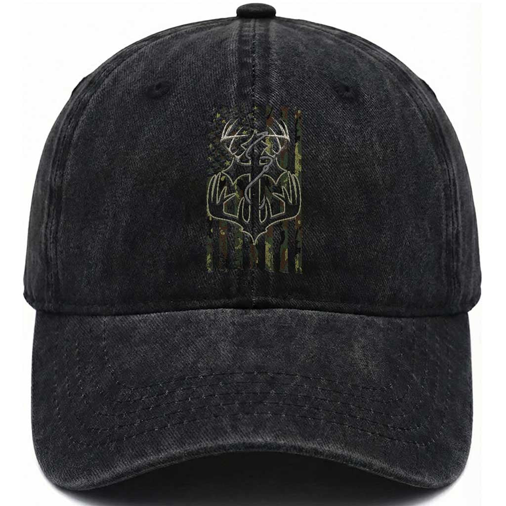 Faith Fishing Hunting Camo US Flag Cross With Hook Christian Washed Cotton Baseball Cap