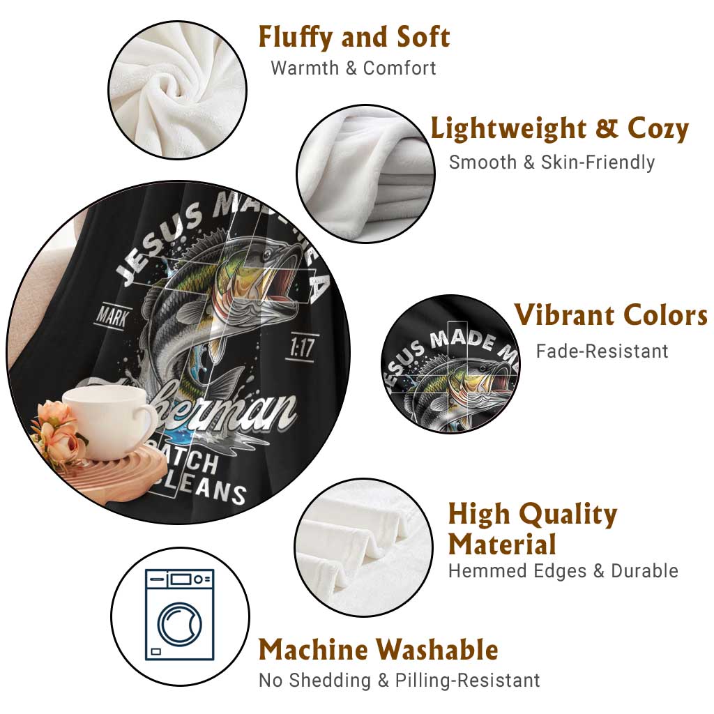 Jesus Made Me A Fisherman I Catch He Cleans Throw Blanket Christian Fisher - Wonder Print Shop