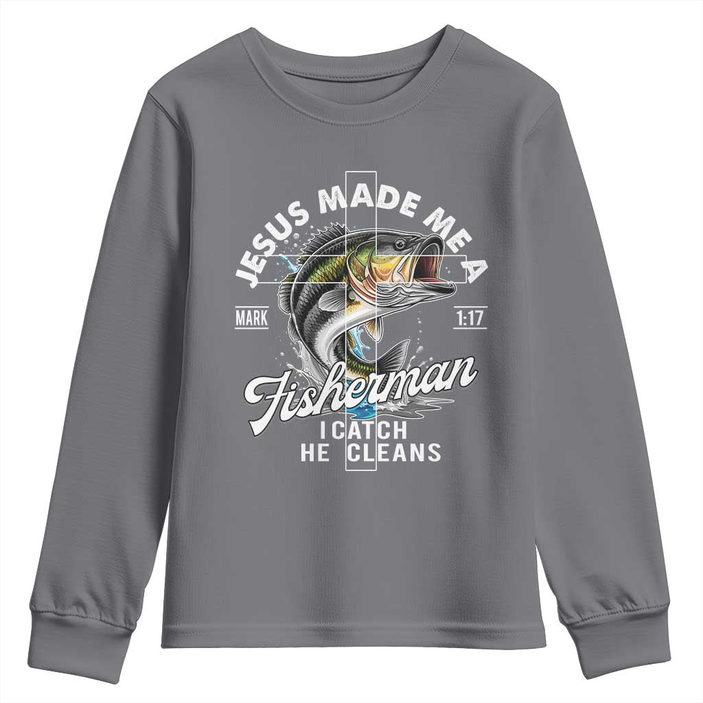 Jesus Made Me A Fisherman I Catch He Cleans Youth Sweatshirt Christian Fisher - Wonder Print Shop