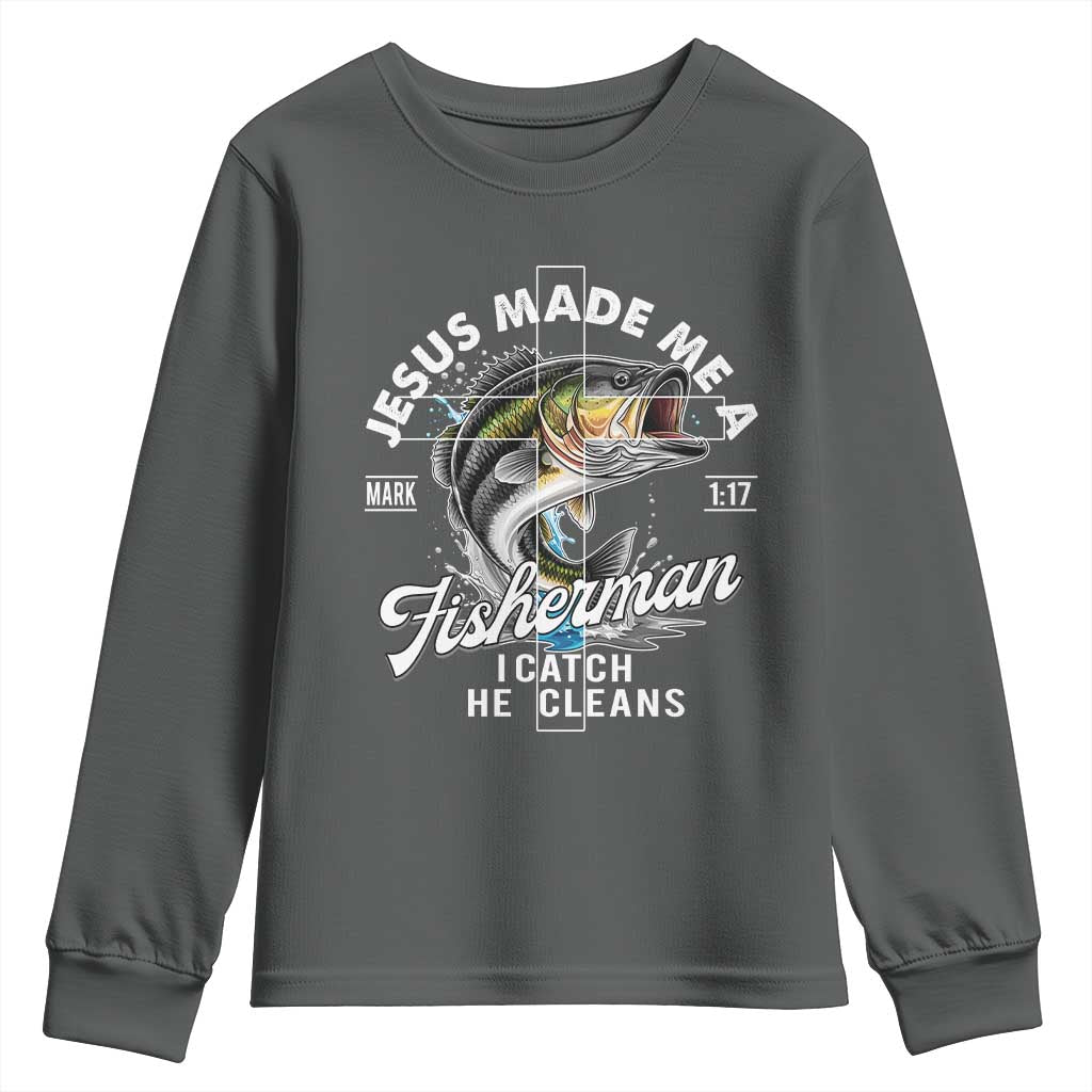 Jesus Made Me A Fisherman I Catch He Cleans Youth Sweatshirt Christian Fisher - Wonder Print Shop