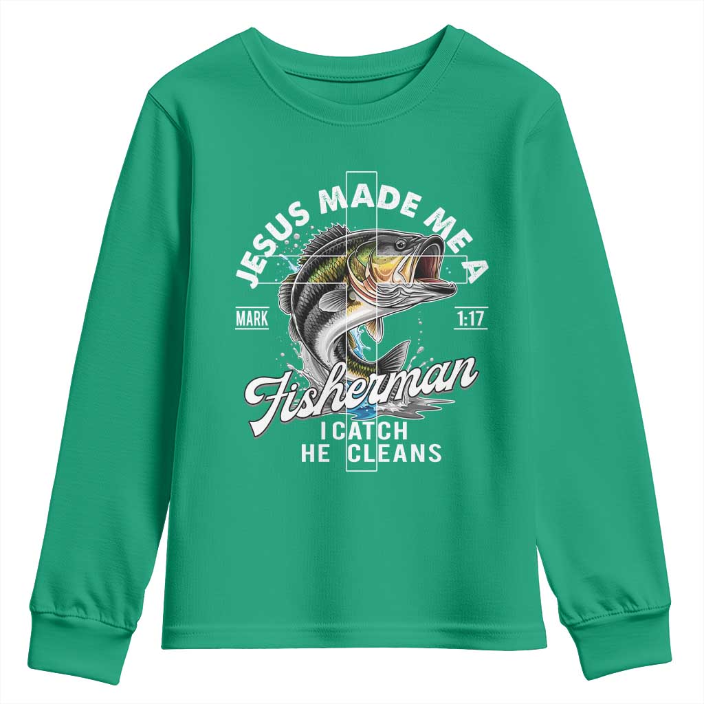 Jesus Made Me A Fisherman I Catch He Cleans Youth Sweatshirt Christian Fisher - Wonder Print Shop