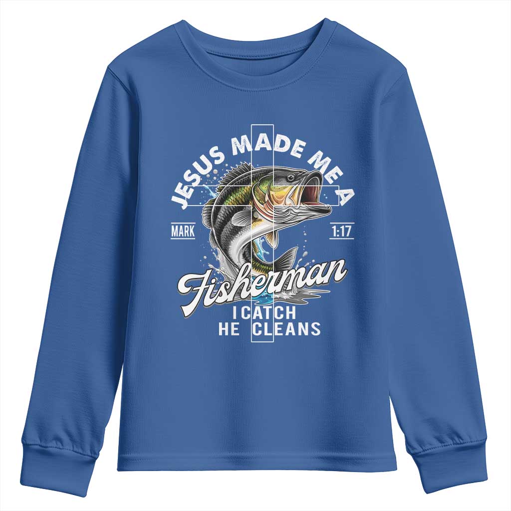 Jesus Made Me A Fisherman I Catch He Cleans Youth Sweatshirt Christian Fisher - Wonder Print Shop