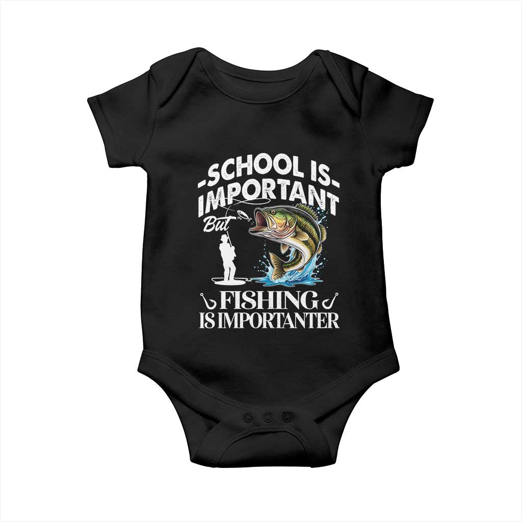 Funny School Is Important But Fishing Is Importanter Baby Onesie Fishing Lover - Wonder Print Shop