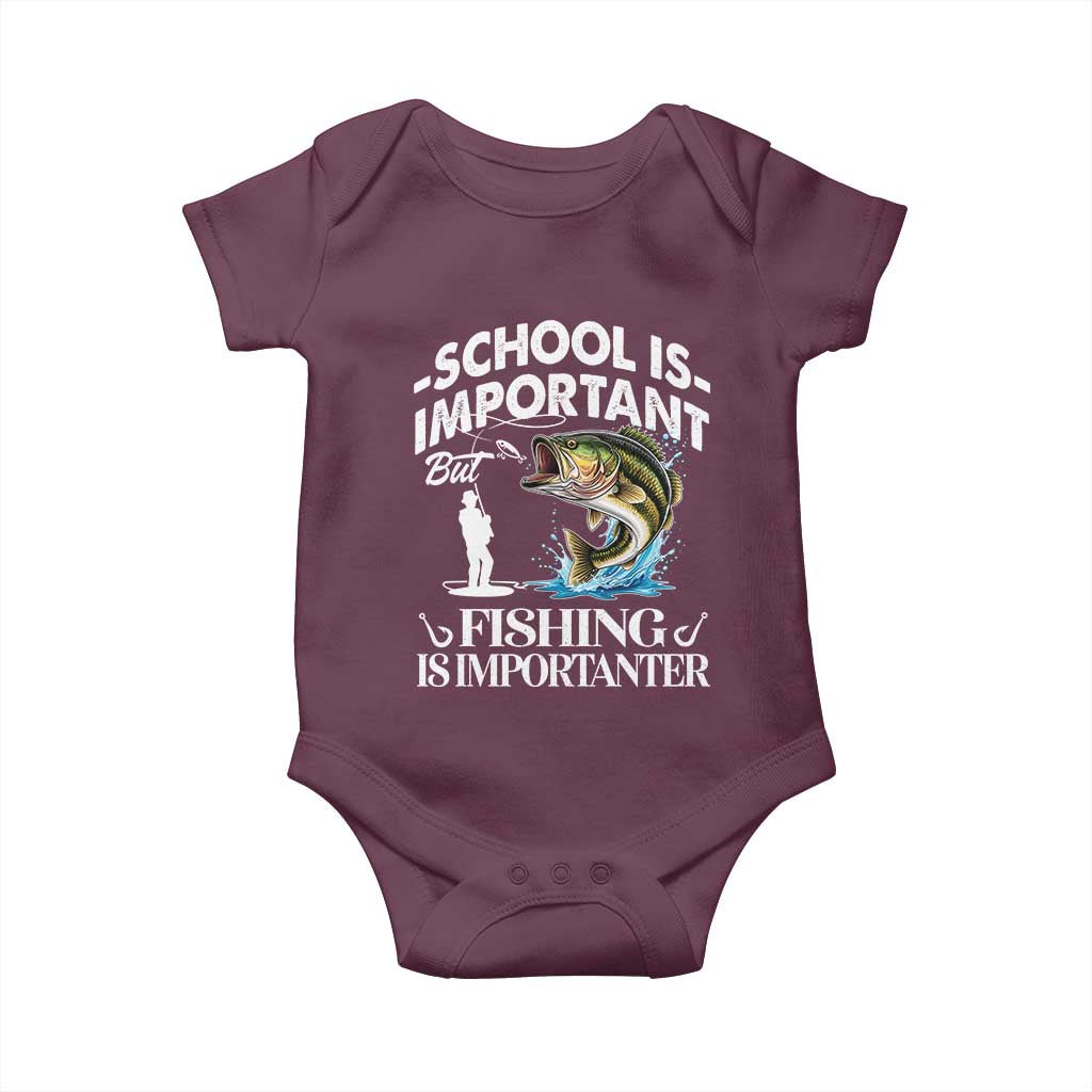Funny School Is Important But Fishing Is Importanter Baby Onesie Fishing Lover - Wonder Print Shop