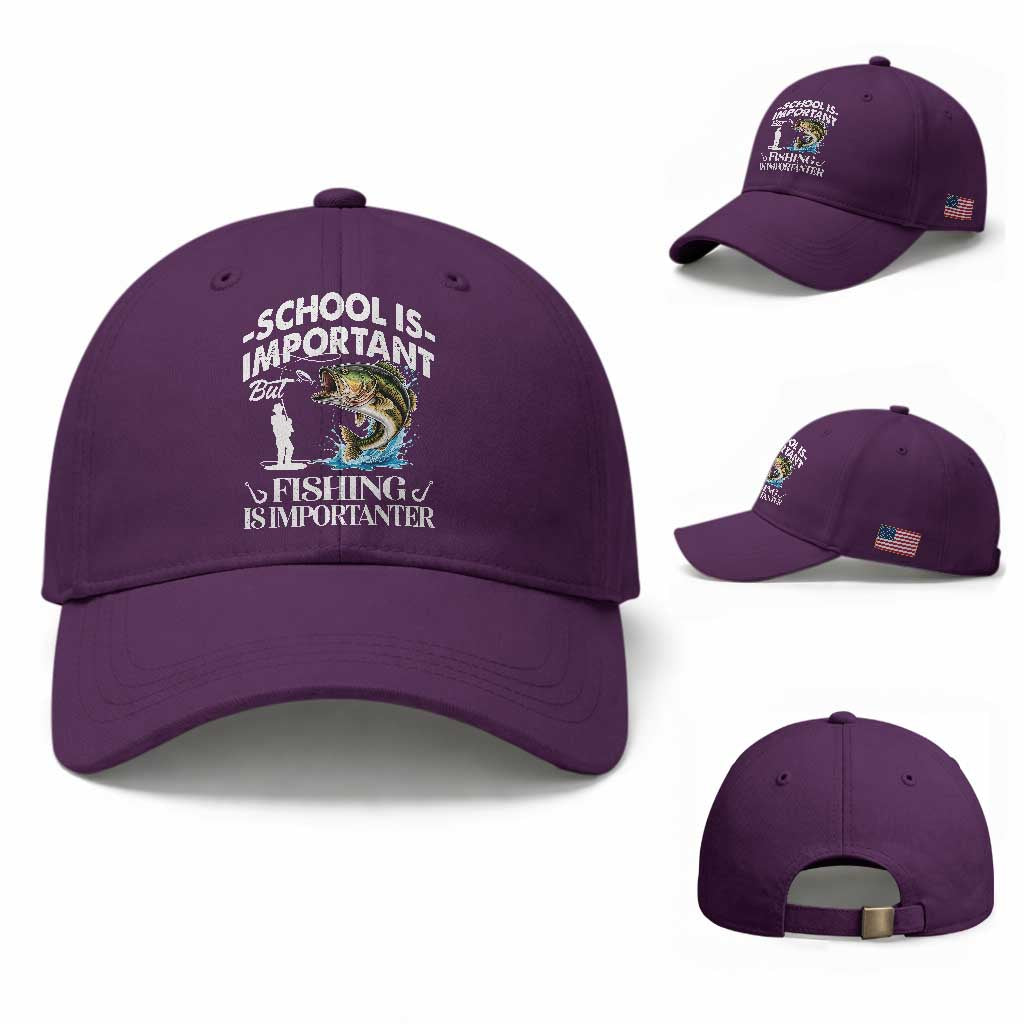 Funny School Is Important But Fishing Is Importanter Baseball Cap Fishing Lover