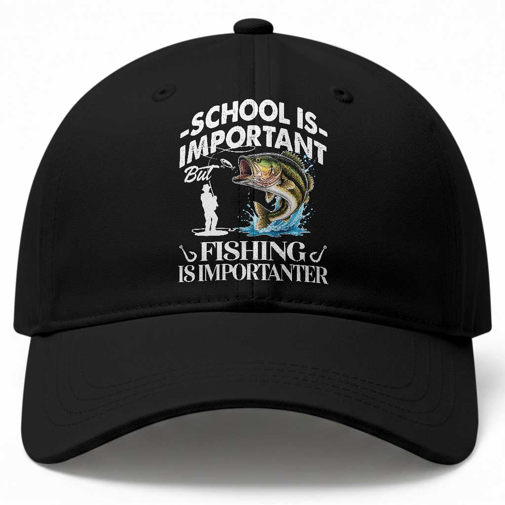 Funny School Is Important But Fishing Is Importanter Baseball Cap Fishing Lover