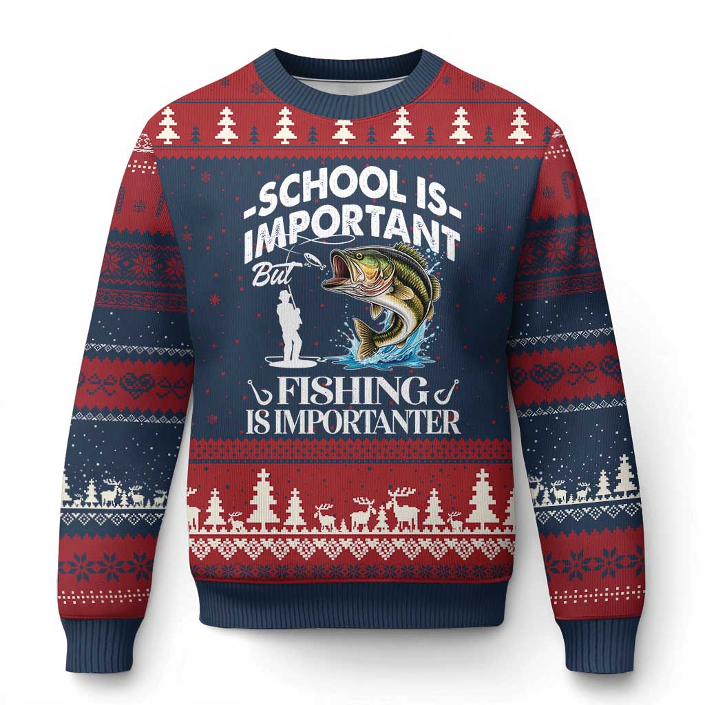 Funny School Is Important But Fishing Is Importanter Ugly Christmas Sweater Fishing Lover - Wonder Print Shop