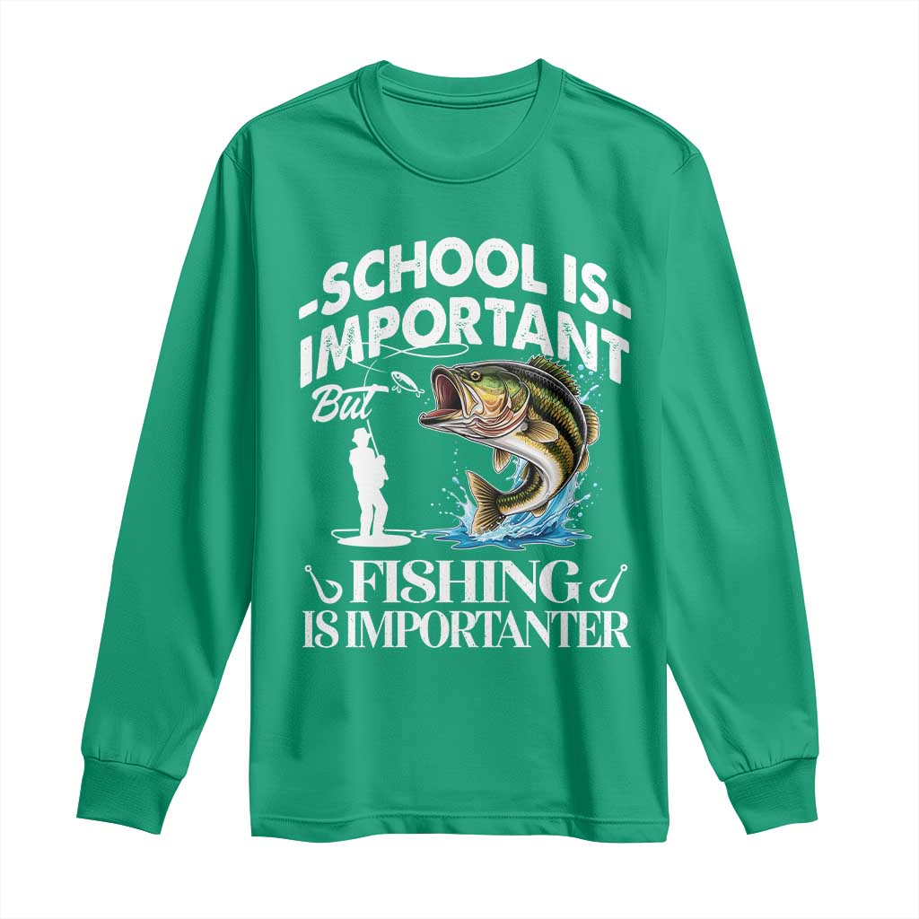 Funny School Is Important But Fishing Is Importanter Long Sleeve Shirt Fishing Lover - Wonder Print Shop