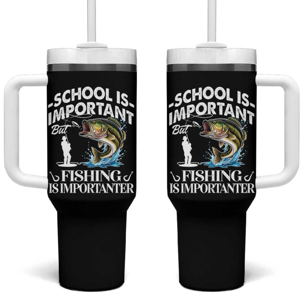 Funny School Is Important But Fishing Is Importanter Tumbler With Handle Fishing Lover - Wonder Print Shop