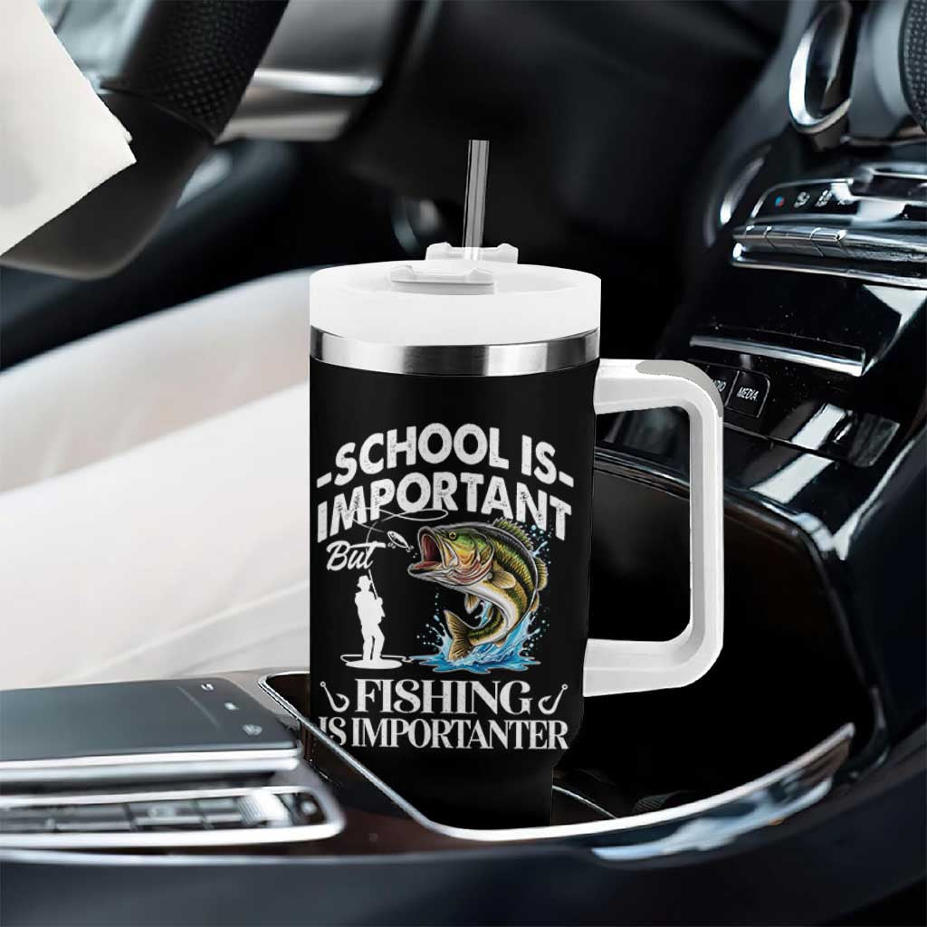 Funny School Is Important But Fishing Is Importanter Tumbler With Handle Fishing Lover - Wonder Print Shop