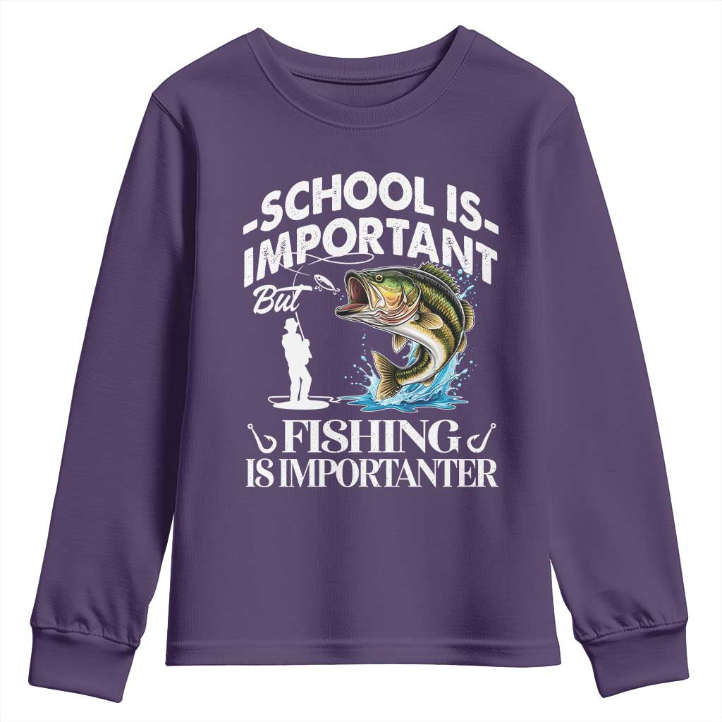 Funny School Is Important But Fishing Is Importanter Youth Sweatshirt Fishing Lover - Wonder Print Shop