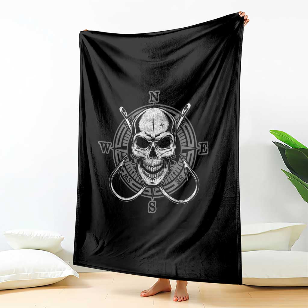 Funny Fishing Lover Throw Blanket Pirate Skull Fishing Hook Compass - Wonder Print Shop