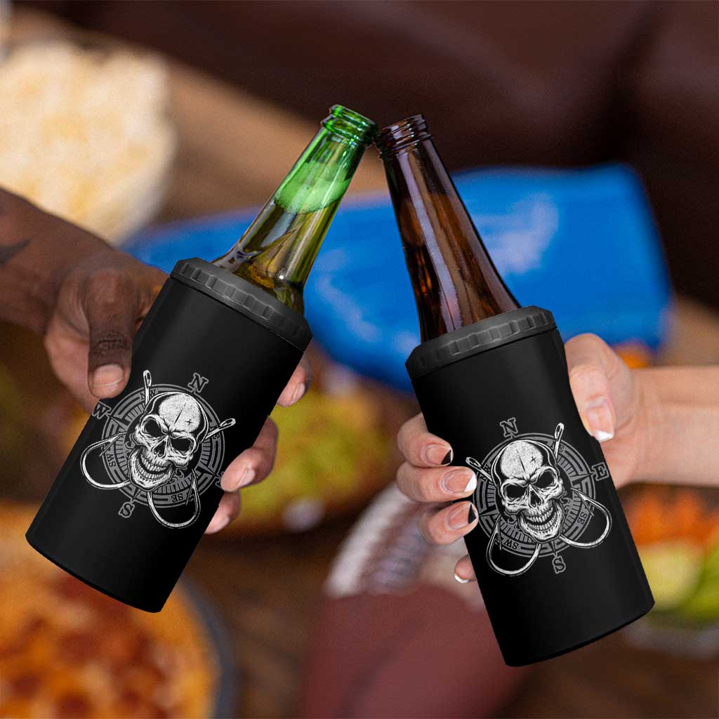 Funny Fishing Lover 4 in 1 Can Cooler Tumbler Pirate Skull Fishing Hook Compass - Wonder Print Shop