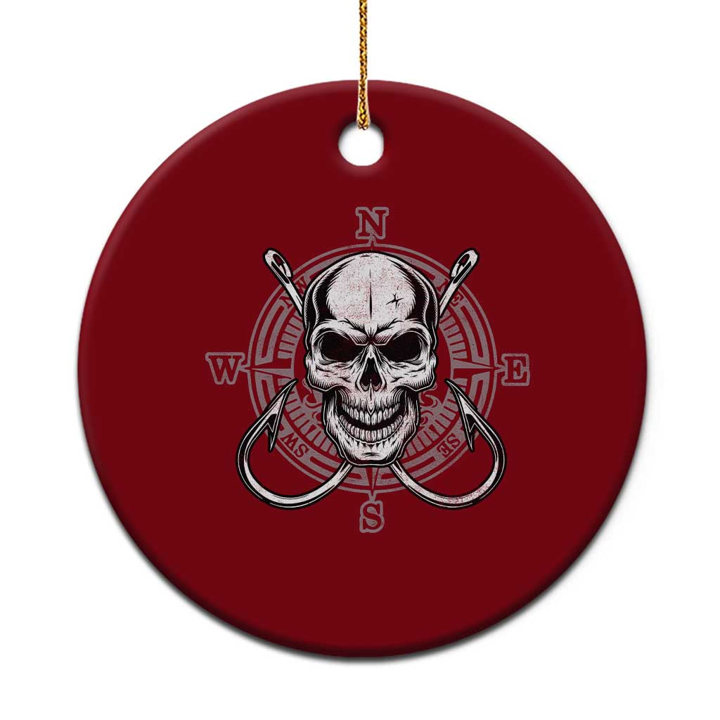 Funny Fishing Lover Ceramic Ornament Pirate Skull Fishing Hook Compass - Wonder Print Shop
