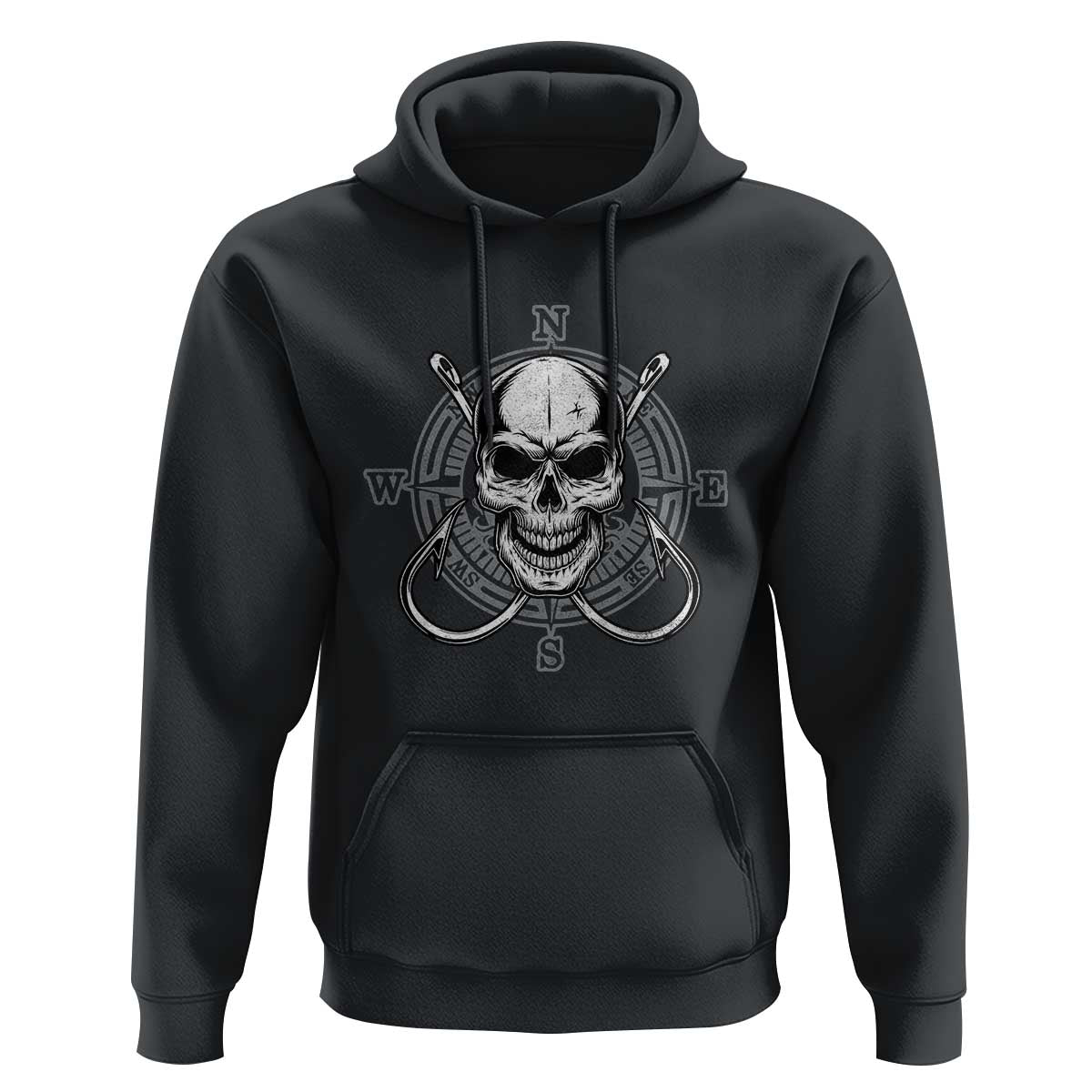 Funny Fishing Lover Hoodie Pirate Skull Fishing Hook Compass - Wonder Print Shop