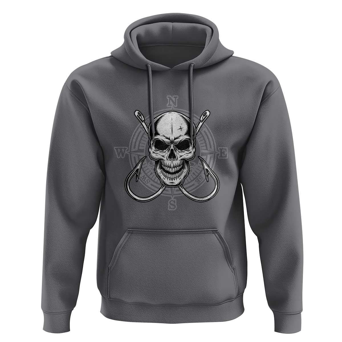 Funny Fishing Lover Hoodie Pirate Skull Fishing Hook Compass - Wonder Print Shop
