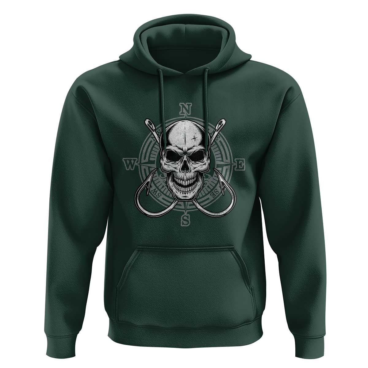 Funny Fishing Lover Hoodie Pirate Skull Fishing Hook Compass - Wonder Print Shop