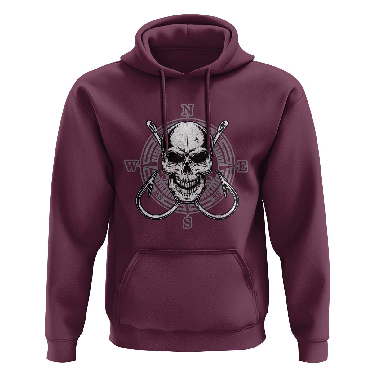 Funny Fishing Lover Hoodie Pirate Skull Fishing Hook Compass - Wonder Print Shop
