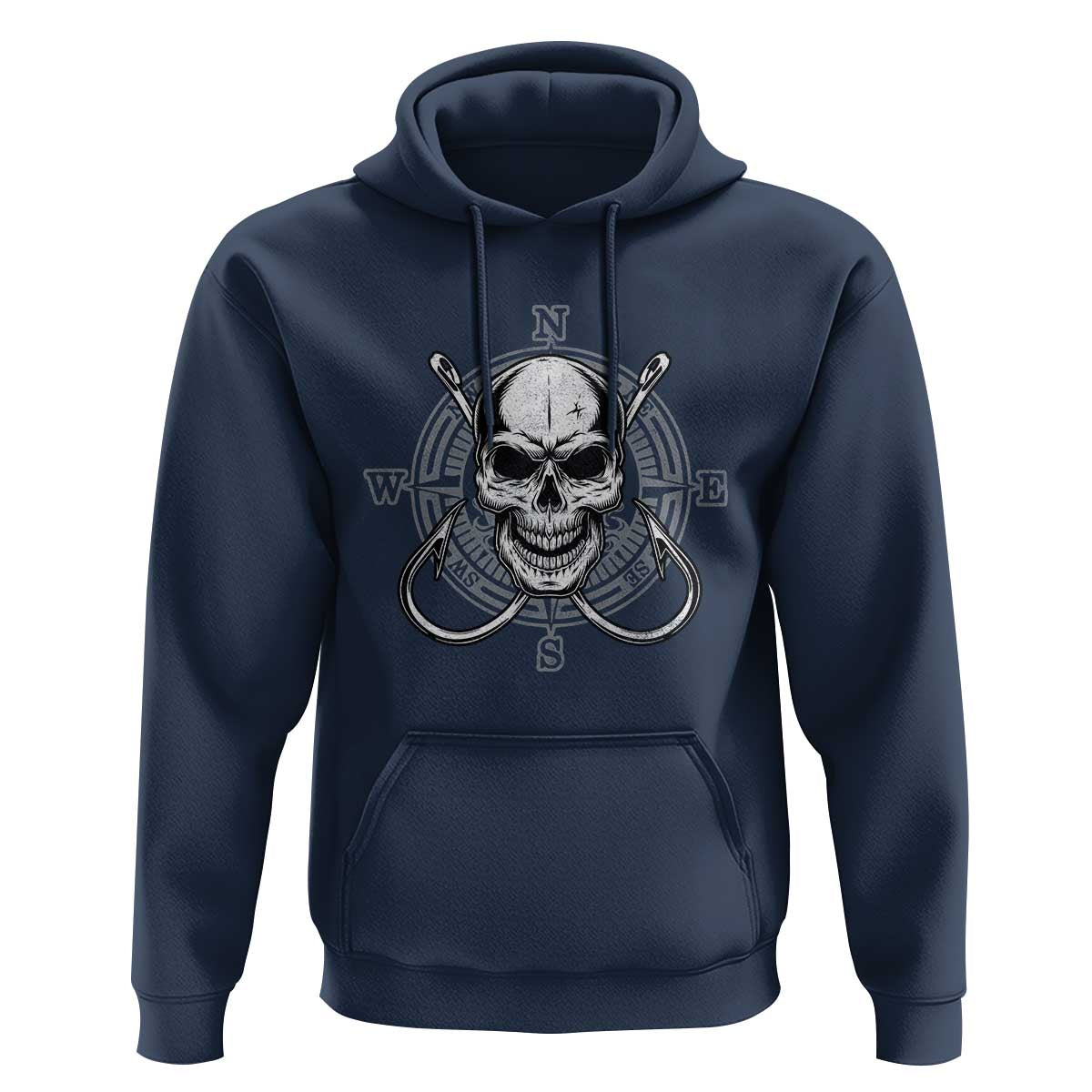 Funny Fishing Lover Hoodie Pirate Skull Fishing Hook Compass - Wonder Print Shop