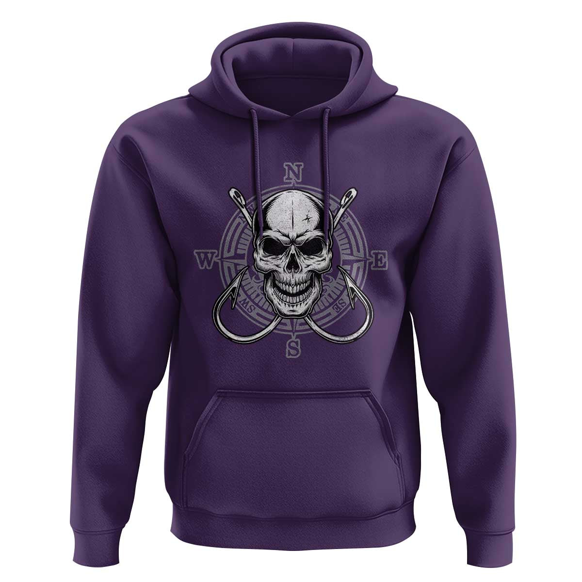 Funny Fishing Lover Hoodie Pirate Skull Fishing Hook Compass - Wonder Print Shop
