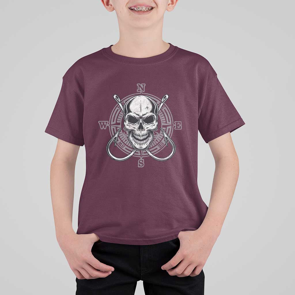 Funny Fishing Lover T Shirt For Kid Pirate Skull Fishing Hook Compass - Wonder Print Shop
