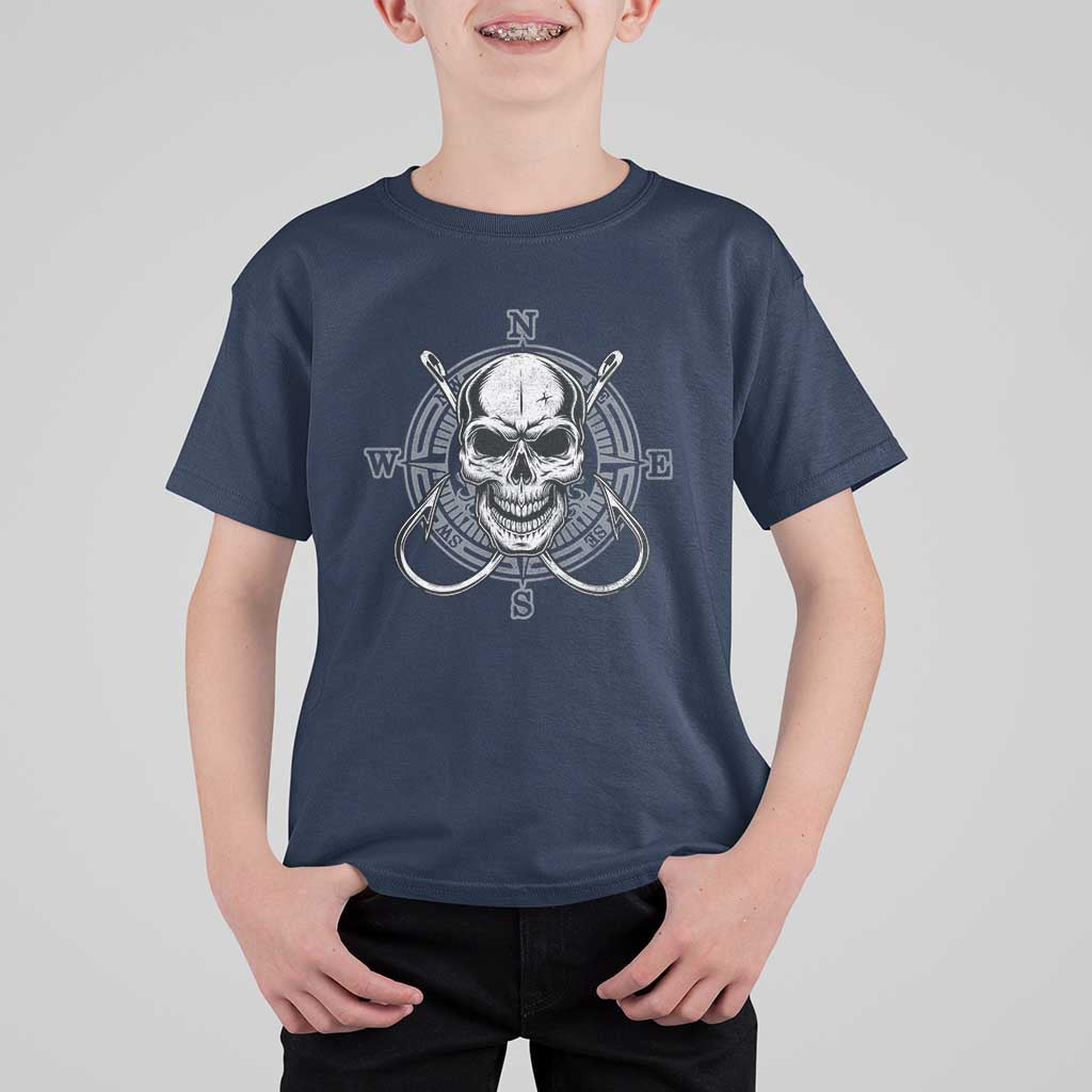 Funny Fishing Lover T Shirt For Kid Pirate Skull Fishing Hook Compass - Wonder Print Shop