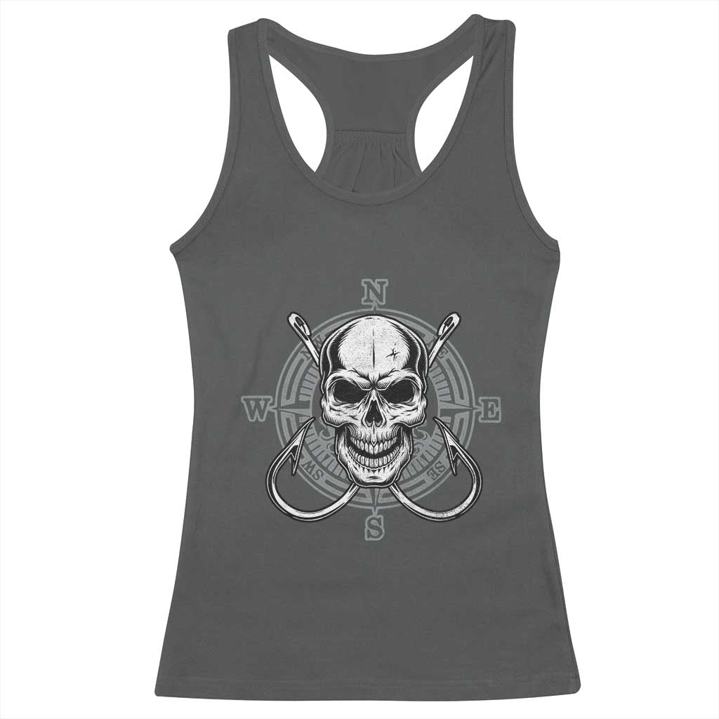 Funny Fishing Lover Racerback Tank Top Pirate Skull Fishing Hook Compass - Wonder Print Shop
