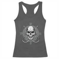 Funny Fishing Lover Racerback Tank Top Pirate Skull Fishing Hook Compass - Wonder Print Shop