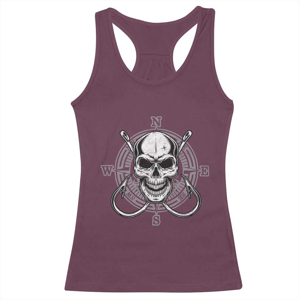 Funny Fishing Lover Racerback Tank Top Pirate Skull Fishing Hook Compass - Wonder Print Shop