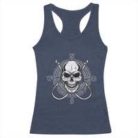 Funny Fishing Lover Racerback Tank Top Pirate Skull Fishing Hook Compass - Wonder Print Shop