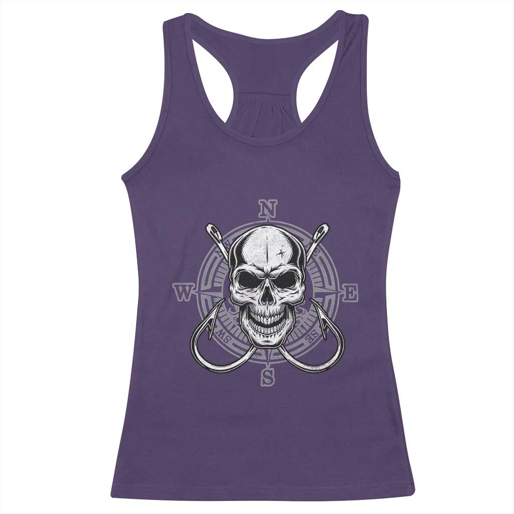 Funny Fishing Lover Racerback Tank Top Pirate Skull Fishing Hook Compass - Wonder Print Shop