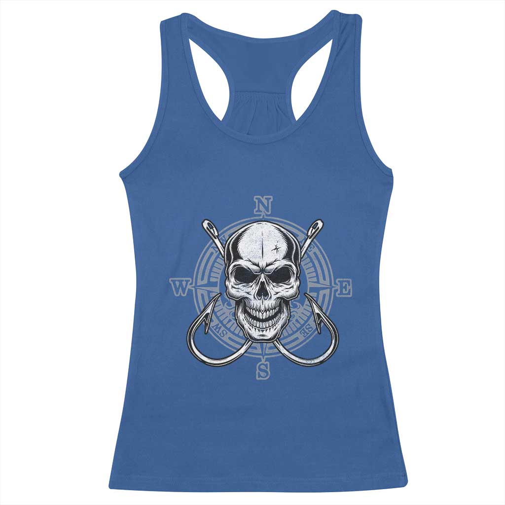 Funny Fishing Lover Racerback Tank Top Pirate Skull Fishing Hook Compass - Wonder Print Shop