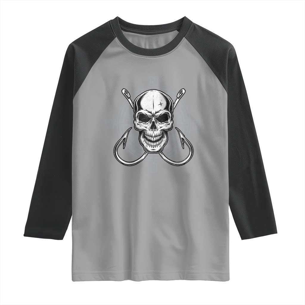 Funny Fishing Lover Raglan Shirt Pirate Skull Fishing Hook Compass - Wonder Print Shop