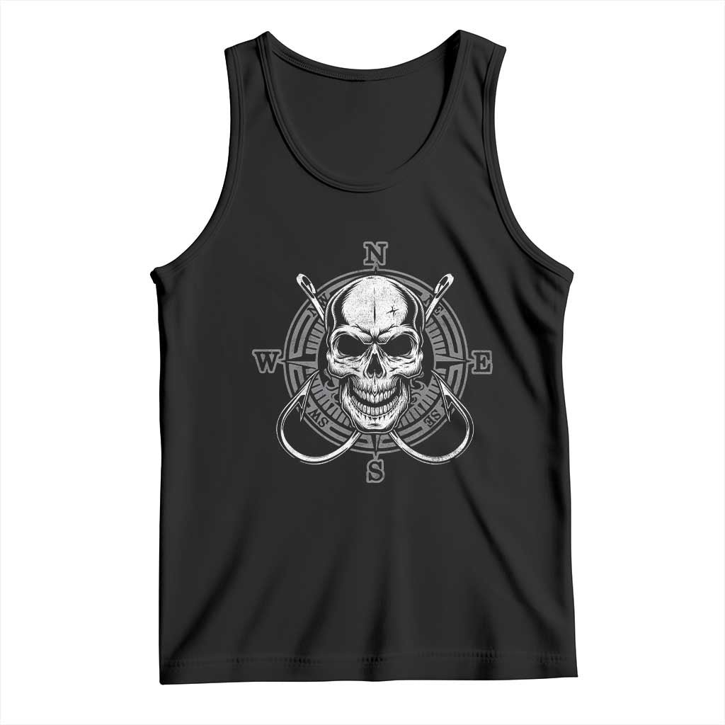 Funny Fishing Lover Tank Top Pirate Skull Fishing Hook Compass - Wonder Print Shop