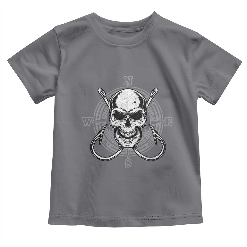 Funny Fishing Lover Toddler T Shirt Pirate Skull Fishing Hook Compass - Wonder Print Shop