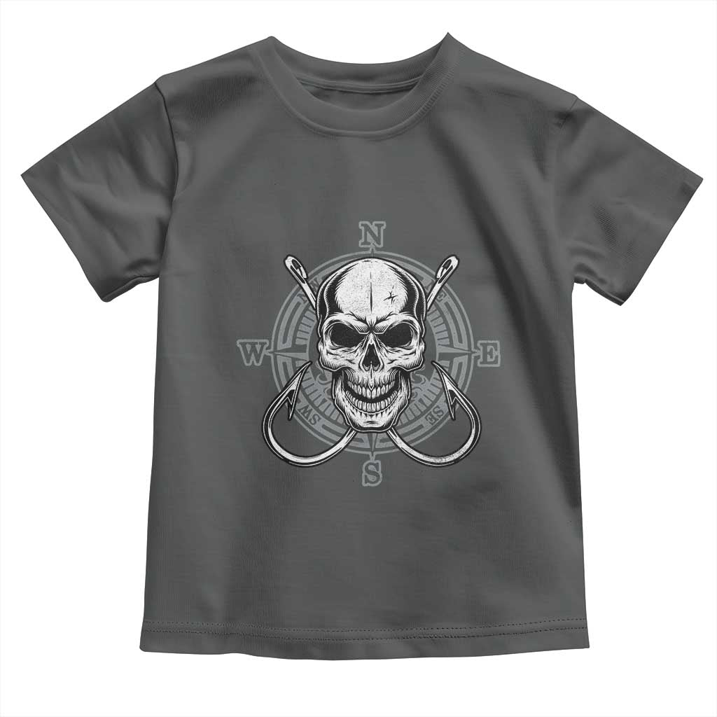 Funny Fishing Lover Toddler T Shirt Pirate Skull Fishing Hook Compass - Wonder Print Shop