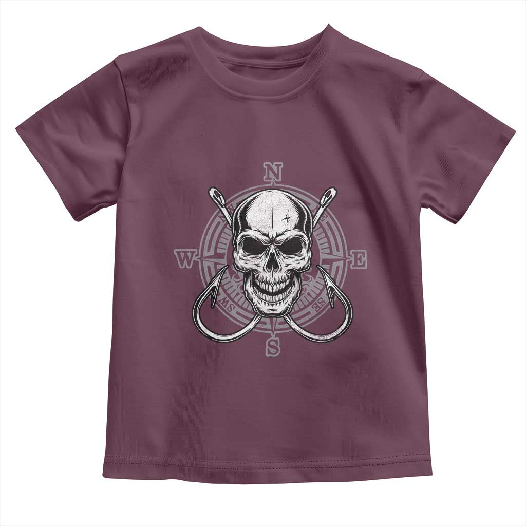 Funny Fishing Lover Toddler T Shirt Pirate Skull Fishing Hook Compass - Wonder Print Shop