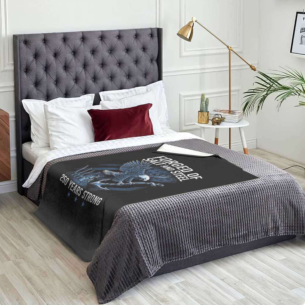 Navy Military 250th Anniversary Throw Blanket Forged Of Salt And Steel 250 Years Strong - Wonder Print Shop