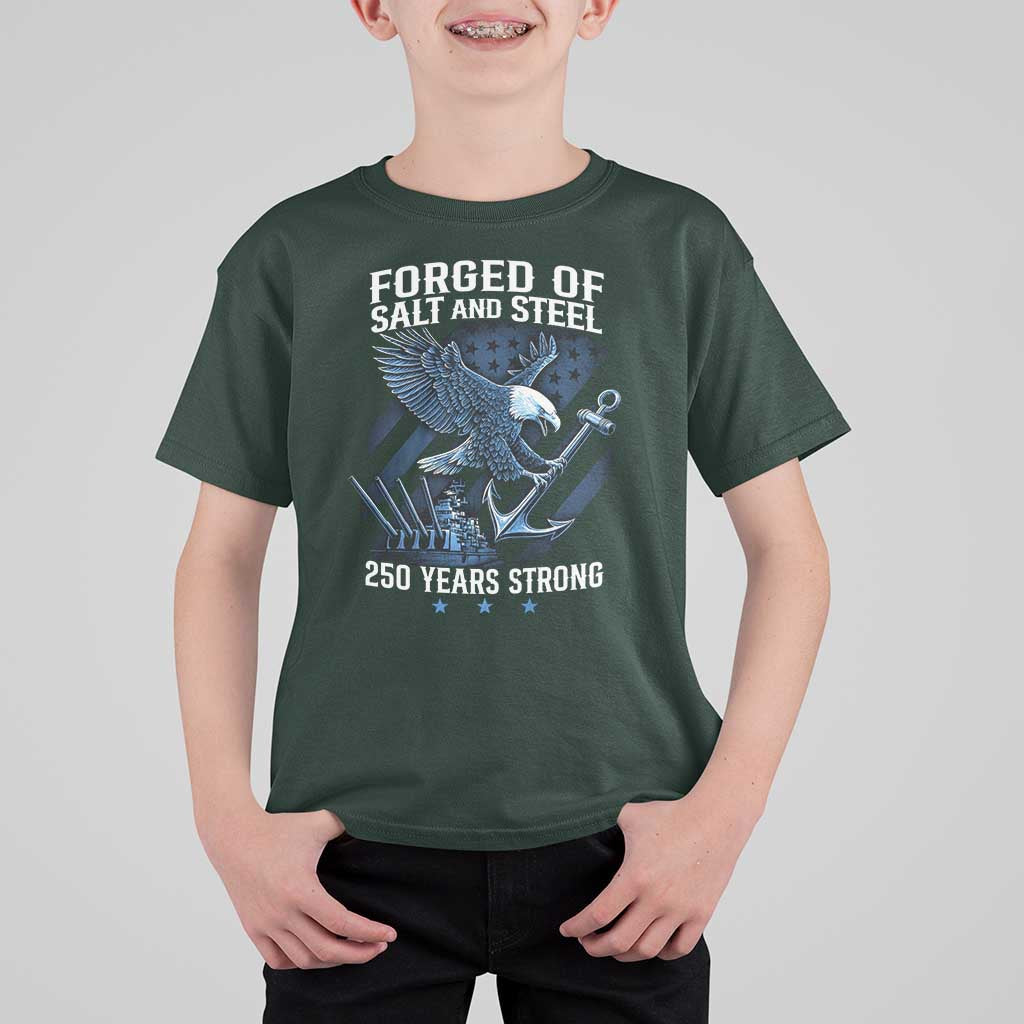 Navy Military 250th Anniversary T Shirt For Kid Forged Of Salt And Steel 250 Years Strong - Wonder Print Shop