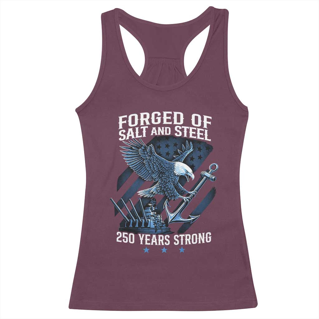 Navy Military 250th Anniversary Racerback Tank Top Forged Of Salt And Steel 250 Years Strong - Wonder Print Shop