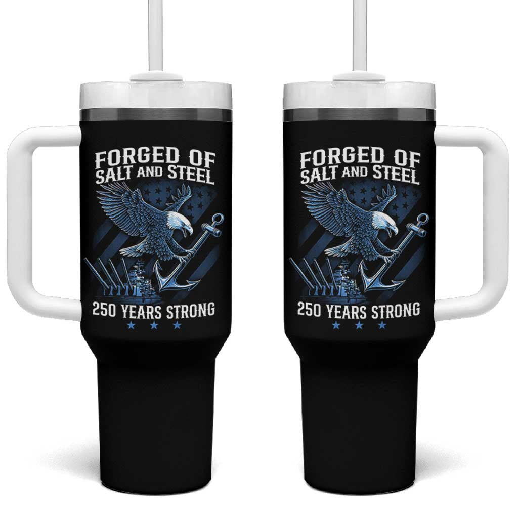 Navy Military 250th Anniversary Tumbler With Handle Forged Of Salt And Steel 250 Years Strong - Wonder Print Shop