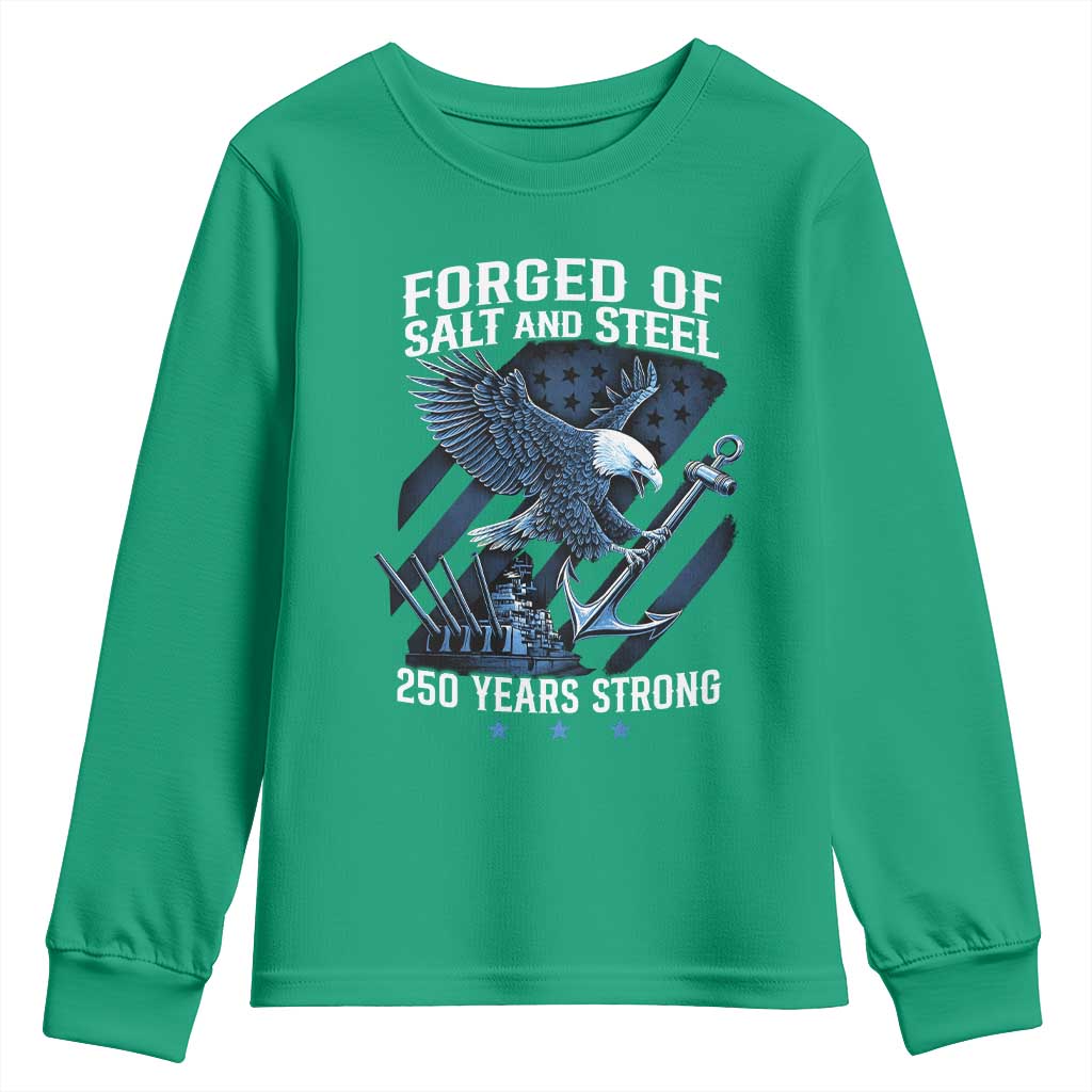 Navy Military 250th Anniversary Youth Sweatshirt Forged Of Salt And Steel 250 Years Strong - Wonder Print Shop