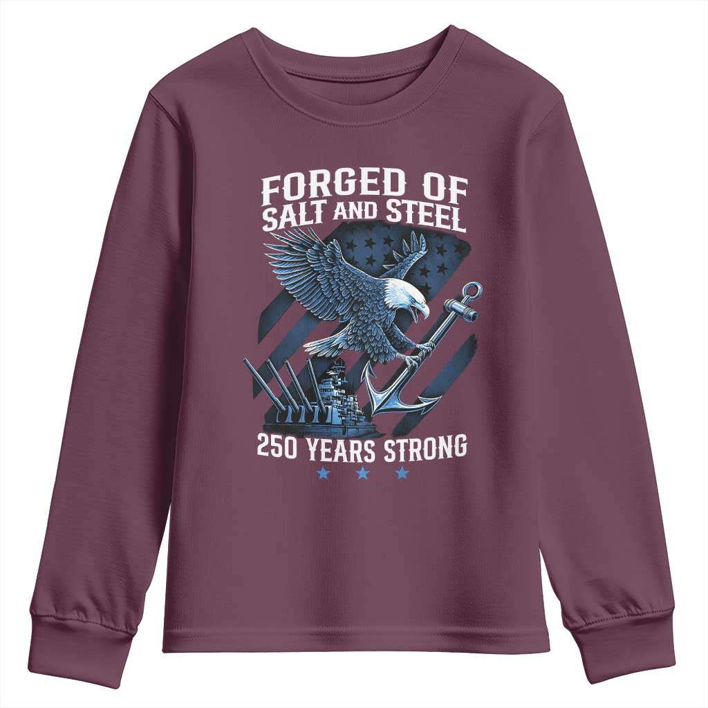Navy Military 250th Anniversary Youth Sweatshirt Forged Of Salt And Steel 250 Years Strong - Wonder Print Shop