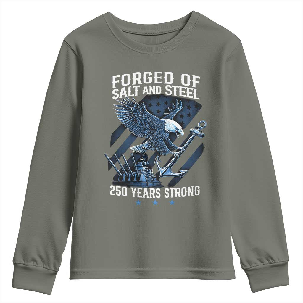 Navy Military 250th Anniversary Youth Sweatshirt Forged Of Salt And Steel 250 Years Strong - Wonder Print Shop