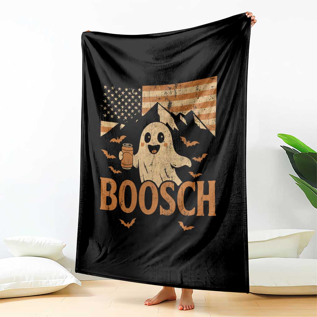 Funny Ghost Boosch Beer Halloween Throw Blanket Vintage American Flag - Wonder Print Shop